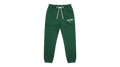 Ravnar forest green heavyweight sweatpants with white drawstring and logo detail on a neutral background