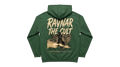 Ravnar The Cult green heavyweight cotton hoodie with graphic back print featuring a warrior silhouette