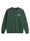 Ravnar dark green heavyweight crewneck sweatshirt featuring a small chest logo and structured silhouette.