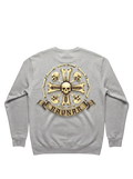 Ravnar grey heavyweight sweatshirt featuring a detailed Crown of Bones skull graphic print on the back