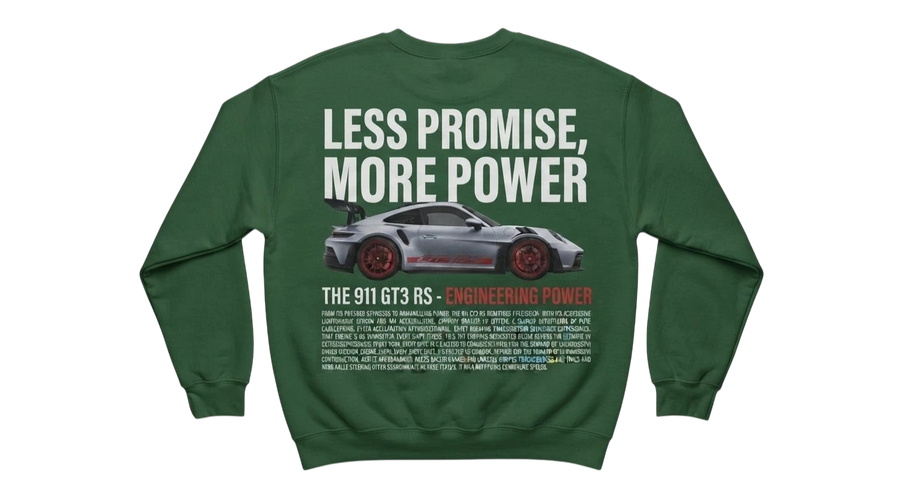 Ravnar GTRS forest green heavyweight sweatshirt featuring a 911 GT3 RS graphic print on the back