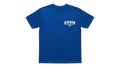 Ravnar GTRS heavyweight blue t-shirt with white chest logo in premium 260 GSM cotton for luxury streetwear