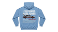 Ravnar GTRS light blue heavyweight hoodie featuring a 911 GT3 RS graphic print on the back