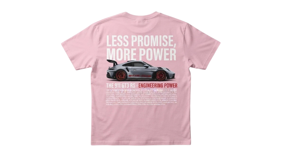 Ravnar GTRS heavyweight pink t-shirt featuring a Porsche 911 GT3 RS graphic print on the back