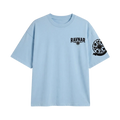 Ravnar light blue heavyweight cotton t-shirt with black crest logo on chest and sleeve