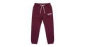 Ravnar maroon heavyweight sweatpants with a white drawstring and logo on a grey background