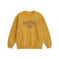 Ravnar NorthStar mustard yellow heavyweight cotton sweatshirt with brown logo graphic on the chest