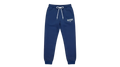 Ravnar navy blue heavyweight sweatpants with white drawstring and logo detail on a grey background
