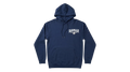 Ravnar navy blue heavyweight cotton hoodie with white chest logo and drawstring hood