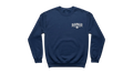 Ravnar The Cult navy blue heavyweight cotton sweatshirt with a white chest logo on a clean white background