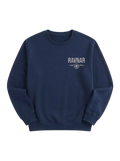 Ravnar navy blue heavyweight crewneck sweatshirt with a small white logo graphic on the chest