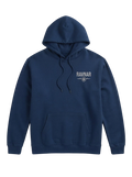 Ravnar navy blue heavyweight hoodie with a small chest logo, featuring a structured fit and soft interior lining.