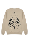 Ravnar NOCTURNE beige heavyweight sweatshirt featuring a black graphic of hands holding chains on the back.