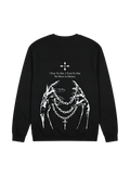 Ravnar NOCTURNE black heavyweight sweatshirt with white graphic print of hands holding chains on the back