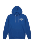 Ravnar NOCRTURNE royal blue heavyweight hoodie with white drawstring and chest logo on a white background