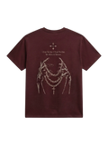 Ravnar Nocturne heavyweight burgundy t-shirt featuring a graphic print of hands holding chains on the back