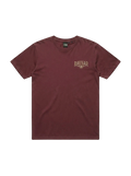 Ravnar Nocturne heavyweight burgundy t-shirt with a structured silhouette and chest logo graphic