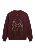 Ravnar NOCTURNE heavyweight burgundy sweatshirt featuring a graphic print of hands holding chains on the back.