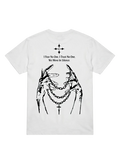 Ravnar Nocturne white heavyweight t-shirt with black graphic print of hands holding chains on the back