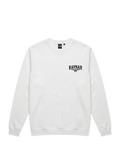 Ravnar NOCTURNE white heavyweight sweatshirt with a black chest logo and structured silhouette.