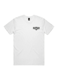 Ravnar Nocturne white heavyweight cotton t-shirt with black chest logo and structured fit