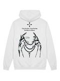 Ravnar NOCRTURNE white heavyweight hoodie with black graphic print of hands holding chains on the back
