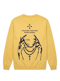 Ravnar NOCTURNE yellow heavyweight sweatshirt with black graphic print of hands holding a chain on the back