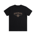 Ravnar Northstar black heavyweight cotton t-shirt with a brown compass logo graphic on the chest.