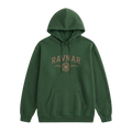 Ravnar NORTHSTAR heavyweight green cotton hoodie with a brown compass logo graphic on the chest
