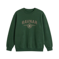 Ravnar NorthStar forest green heavyweight cotton sweatshirt with a brown compass logo graphic on the chest.