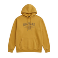 Ravnar NORTHSTAR mustard yellow heavyweight cotton hoodie with a front graphic logo and drawstring hood