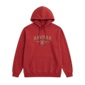 Ravnar NORTHSTAR hoodie in deep red heavyweight cotton with a front graphic logo and drawstring hood