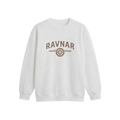 Ravnar NorthStar white heavyweight cotton sweatshirt with brown compass logo graphic on the chest.