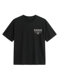 Ravnar Out Of Stock black heavyweight cotton t-shirt with white chest logo and structured fit
