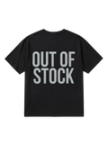 Ravnar black heavyweight cotton t-shirt with Out Of Stock text printed on the back in a structured streetwear fit.