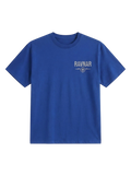 Ravnar Out Of Stock heavyweight blue t-shirt with a small chest logo featuring a compass graphic