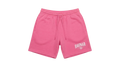 Ravnar pink heavyweight cotton shorts with a relaxed fit, drawstring waist, and white logo detail.