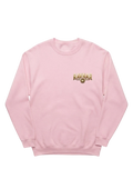 Ravnar Crown of Bones sweatshirt in light pink with a metallic gold logo on the chest, heavyweight cotton fabric.