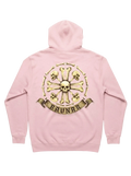 Ravnar Crown of Bones hoodie in light pink featuring a detailed skull and bone graphic on the back