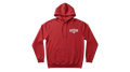 Ravnar red heavyweight cotton hoodie with a white chest logo and drawstring hood