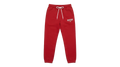 Ravnar red heavyweight sweatpants with a white drawstring and logo on the left thigh in a structured fit.