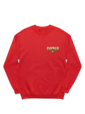 Ravnar Crown of Bones red heavyweight crewneck sweatshirt with gold logo embroidery on the chest