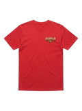 Ravnar Crown of Bone heavyweight red t-shirt with a small chest logo on a clean white background