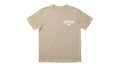 Ravnar Signature heavyweight beige cotton t-shirt with white chest logo print and structured fit