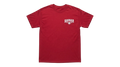 Ravnar signature heavyweight red cotton t-shirt with white chest logo on a neutral background