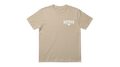 Ravnar The Cult heavyweight beige cotton t-shirt with white chest logo print and structured fit