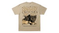 Ravnar The Cult heavyweight beige cotton t-shirt featuring a graphic print on the back with distressed typography.