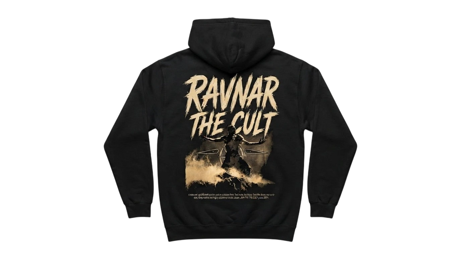 Ravnar The Cult black heavyweight cotton hoodie with graphic print on the back