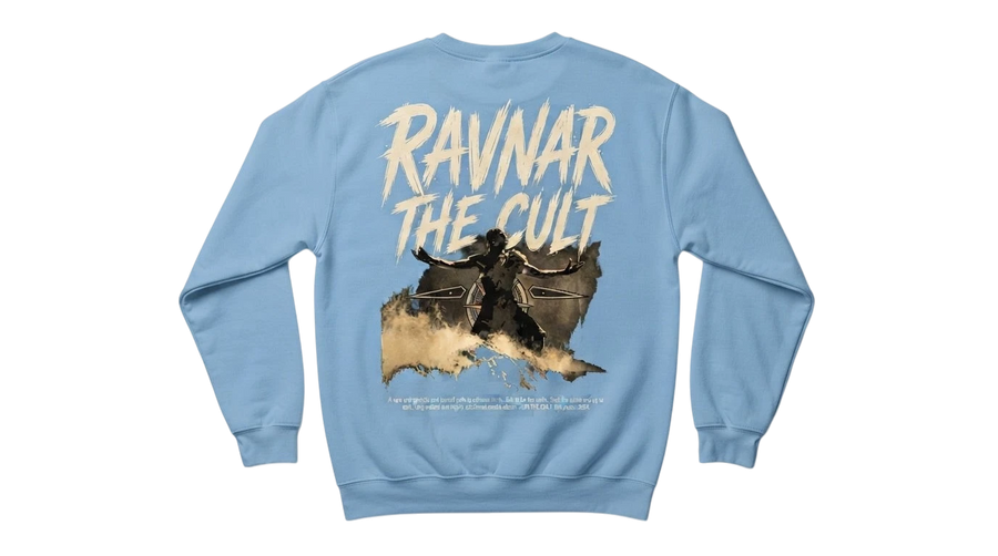 Ravnar The Cult light blue heavyweight cotton sweatshirt with graphic print on the back
