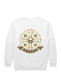 Ravnar white heavyweight sweatshirt featuring a detailed Crown of Bones graphic print on the back